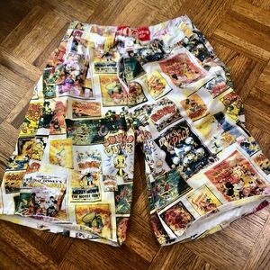 1928 Disney Comic Panel Print Jean Shorts in White, Yellow, Green, Blue